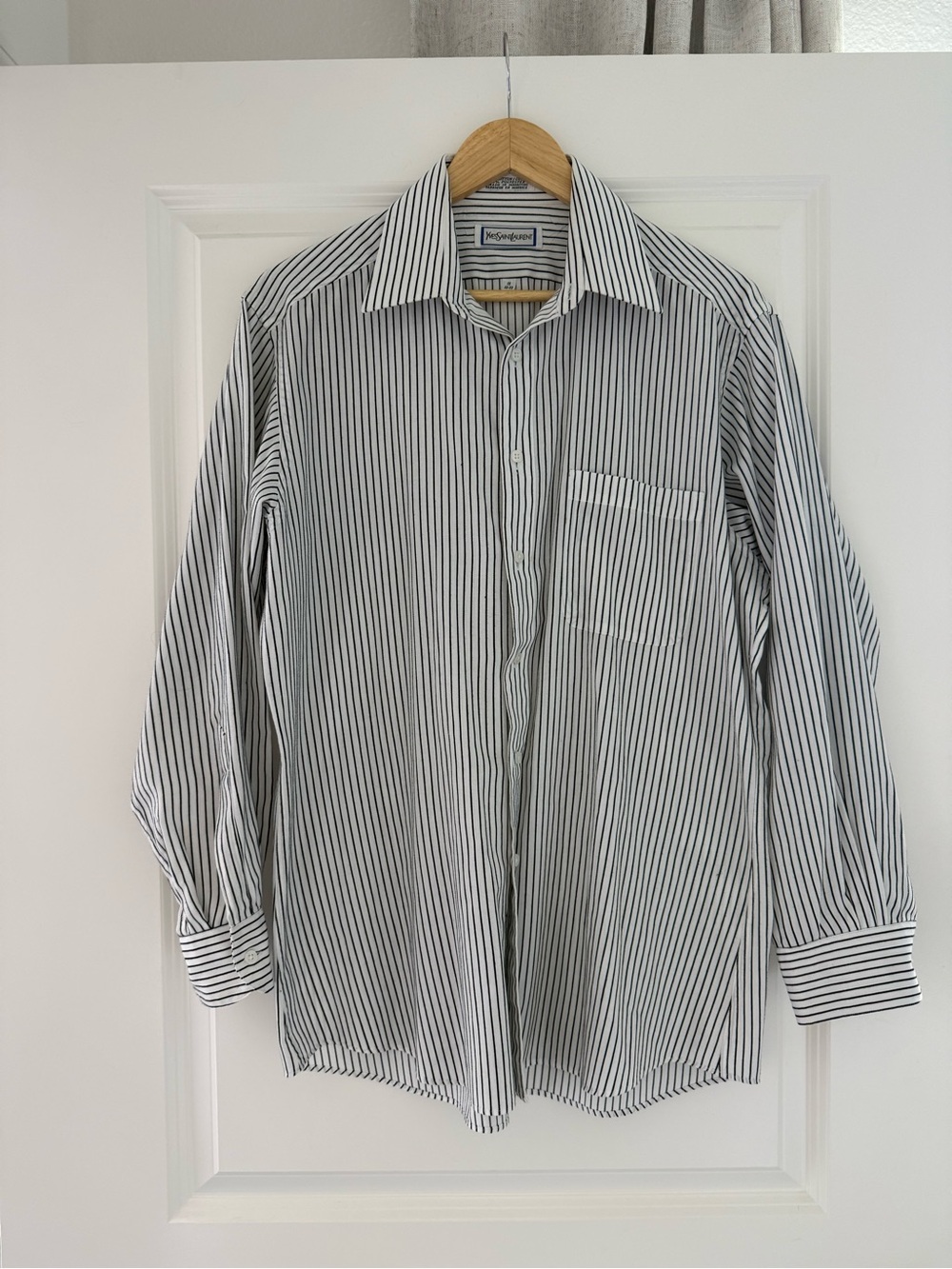 Yves Saint Laurent Men's Classic Black & White Stripe Dress Shirt